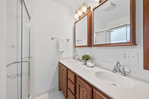 Second floor full bathroom complete with a double vanity