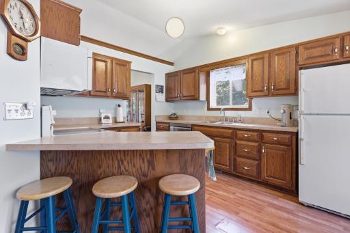 The kitchen has a bar area which is so handy for gatherings.
