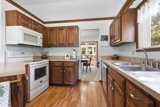 There is a lot of counter and cabinet space.