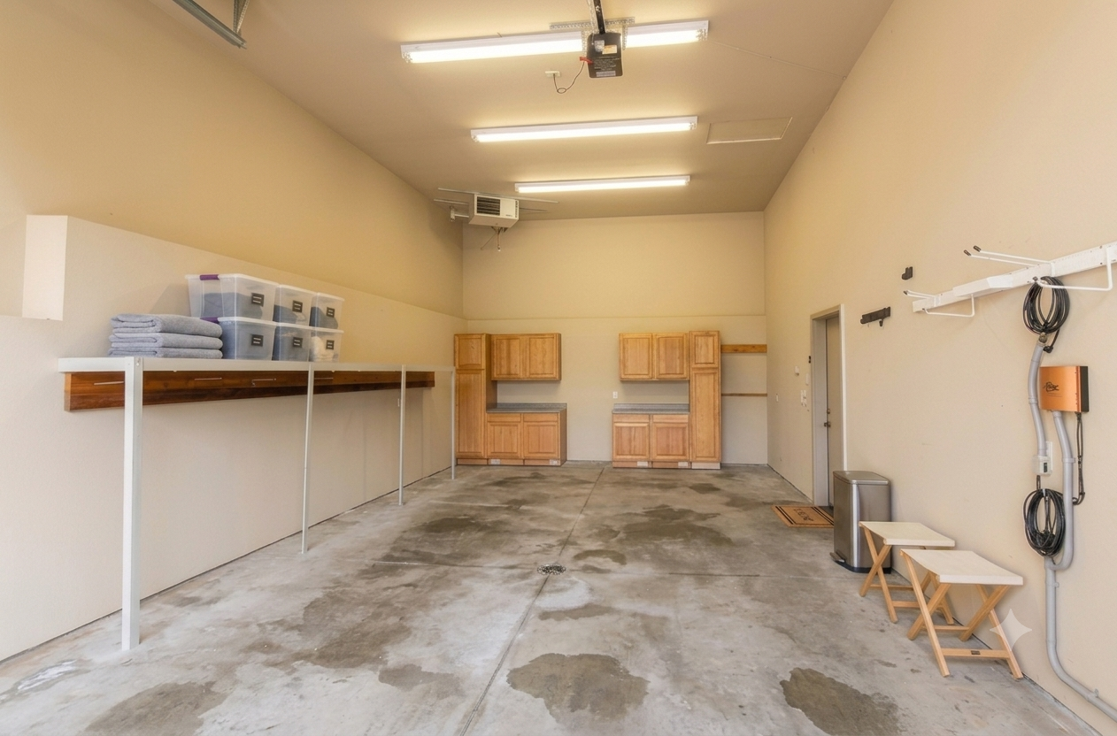 31'x17' heated garage with 14' ceilings