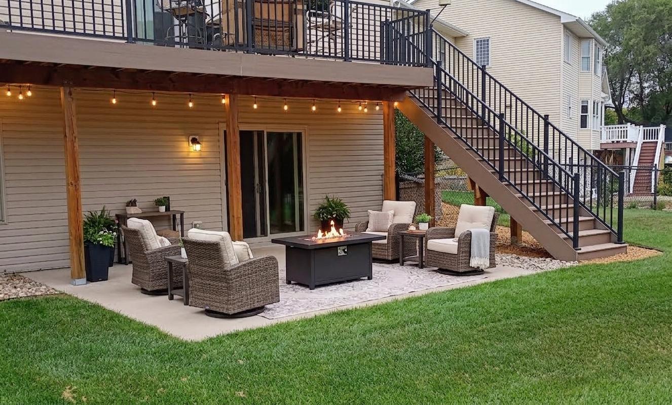Patio off the walkout lower level. Virtually staged
