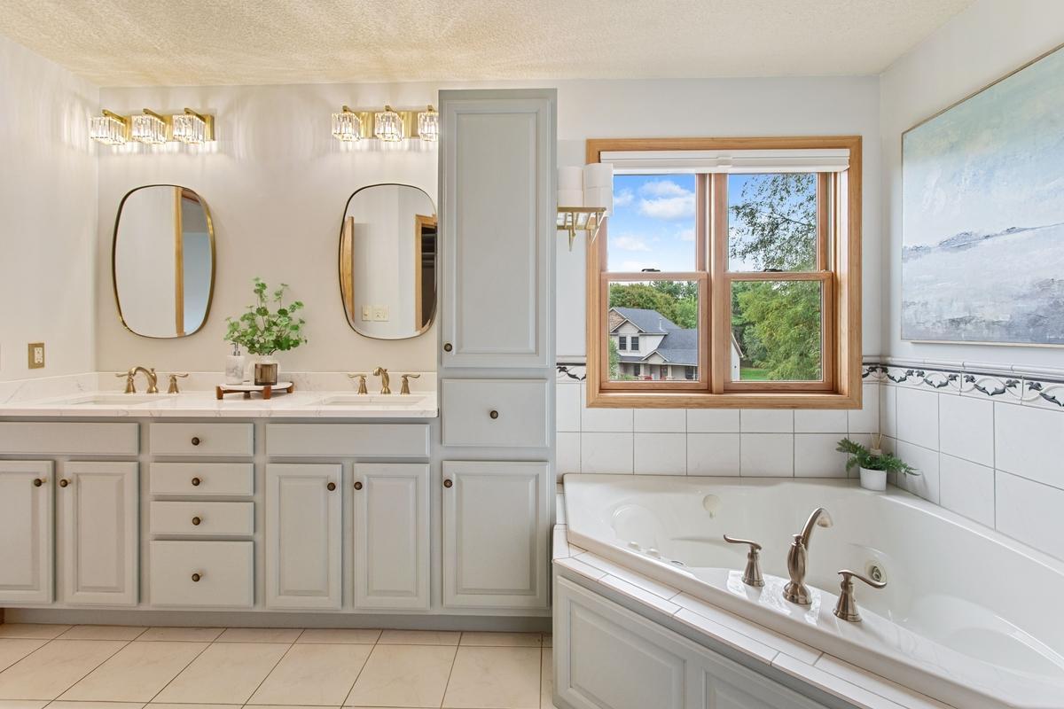 Master bath with updated vanity tops/paint/fixtures