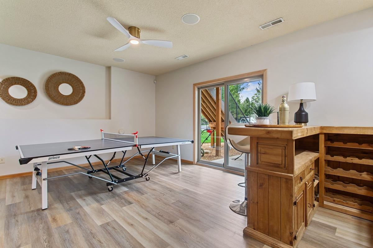 Family room walks out to patio and backyard