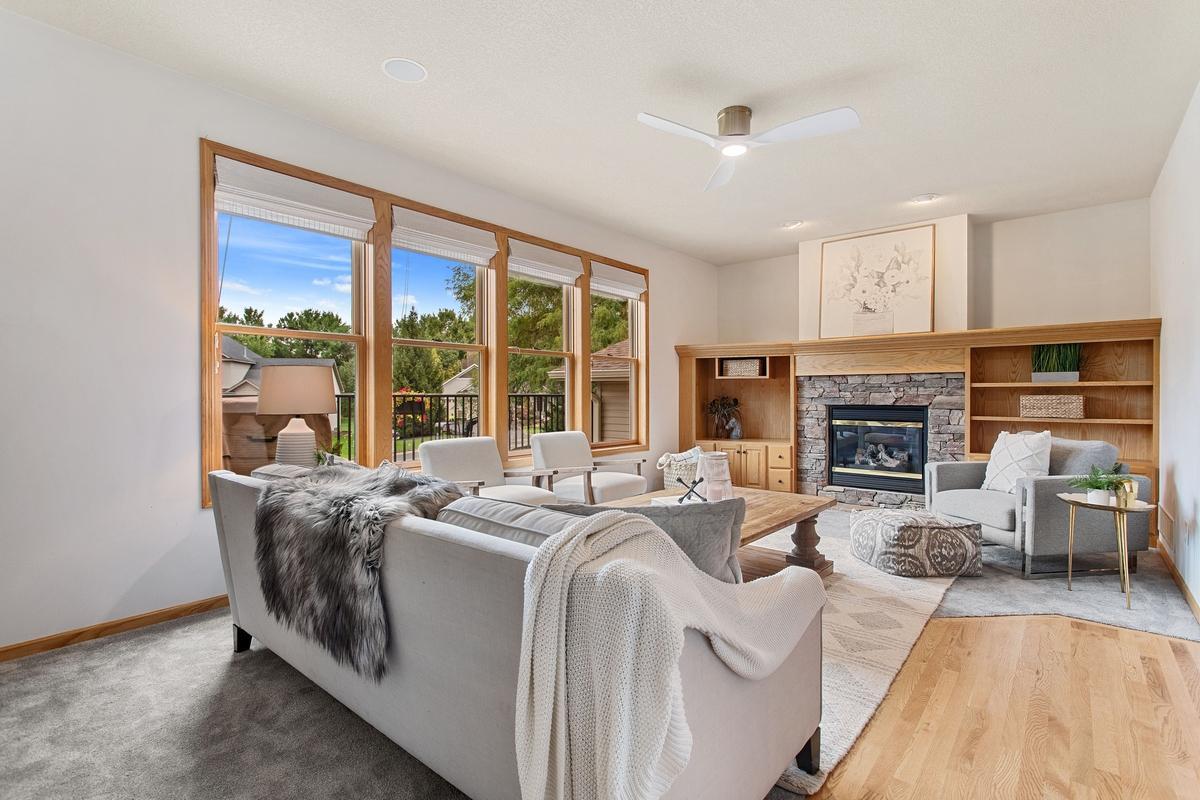 Living room is filled with natural light