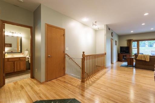Ample closet space throughout the home, including this closet at the top of the stairs.