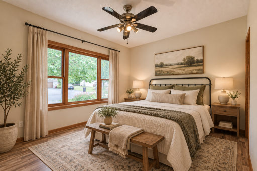 Bedroom 2 dimensions are 13.25x10.75 ft. Photo is virtually staged.