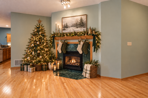 The Holidays are right around the corner. Envision the potential with this beautiful fireplace! Photo is virtually staged.