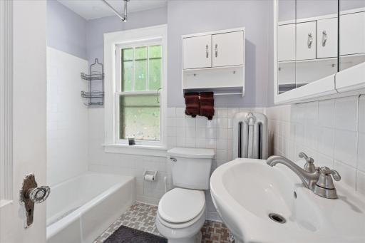 Full bathroom on the upper level was recently given a little facelift.