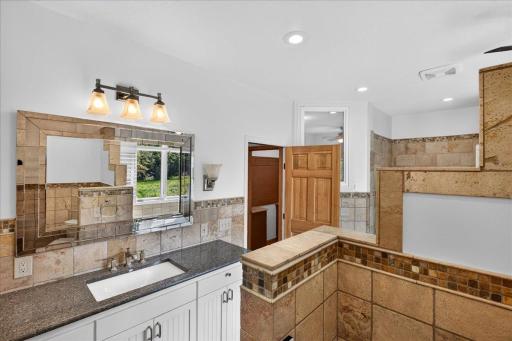 Bathroom vanity with lots of counter space.