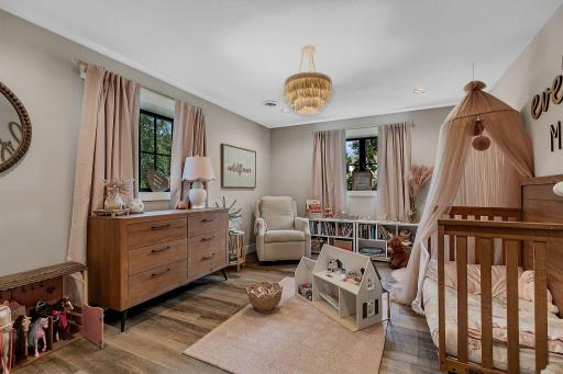 The second lower-level bedroom features multiple windows that fill the space with plenty of natural light, creating a bright and inviting room.