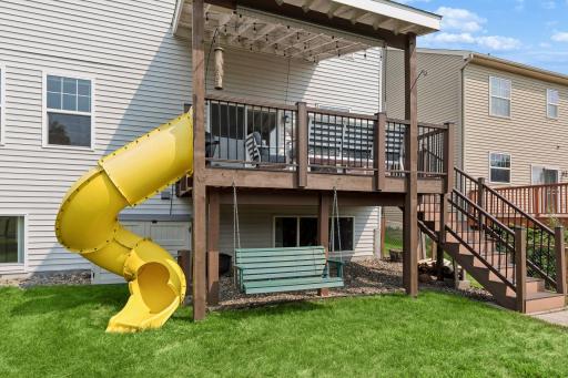 Fun slide off the deck that goes down to the yard