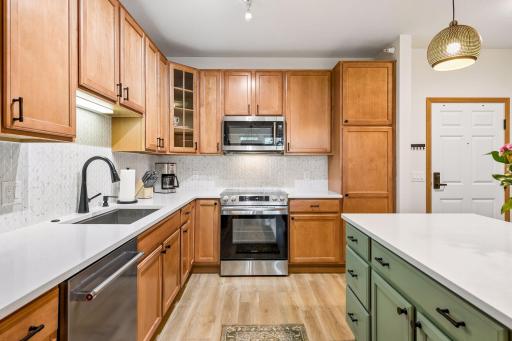 Contrasting yet complimentary wood finishes.