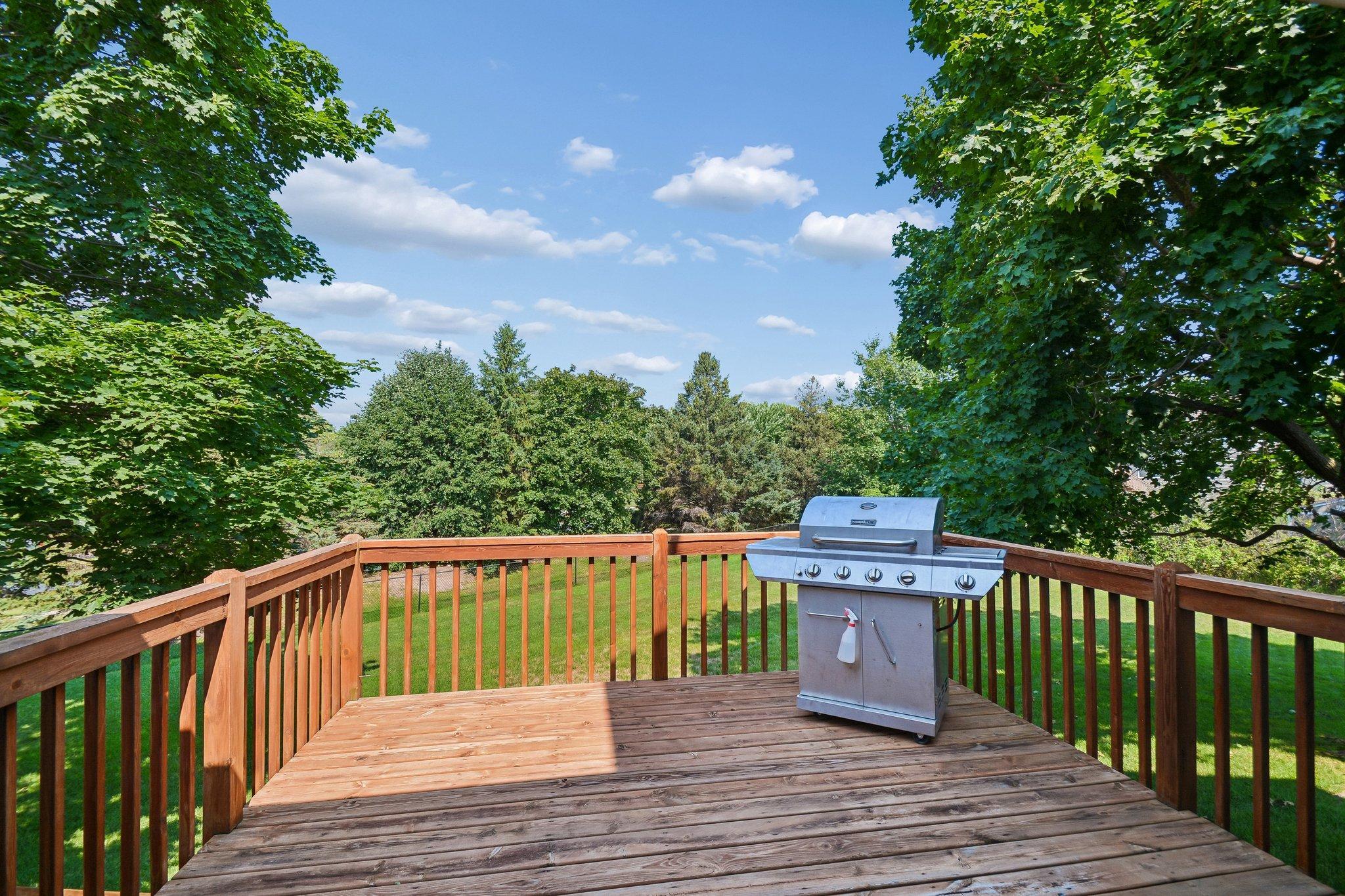 The deck is a wonderful place to sit and enjoy your morning coffee.