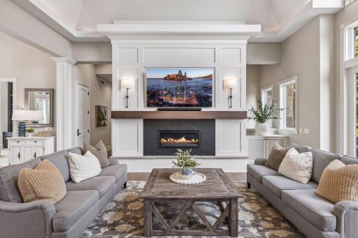 Stunning updated fireplace in main-floor living room.