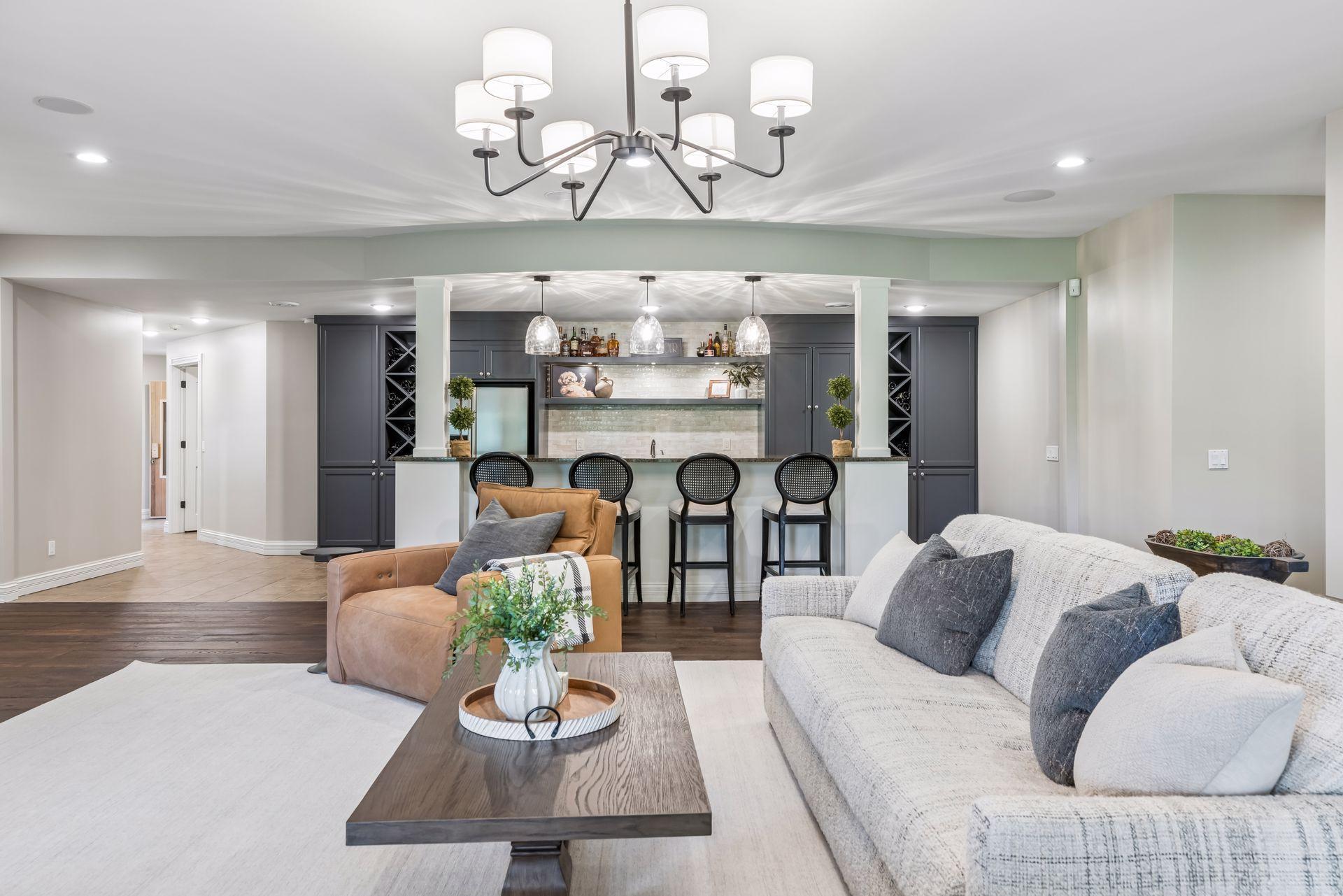 The lower level feels refreshed with new engineered hardwood floors and a full update of fresh paint.