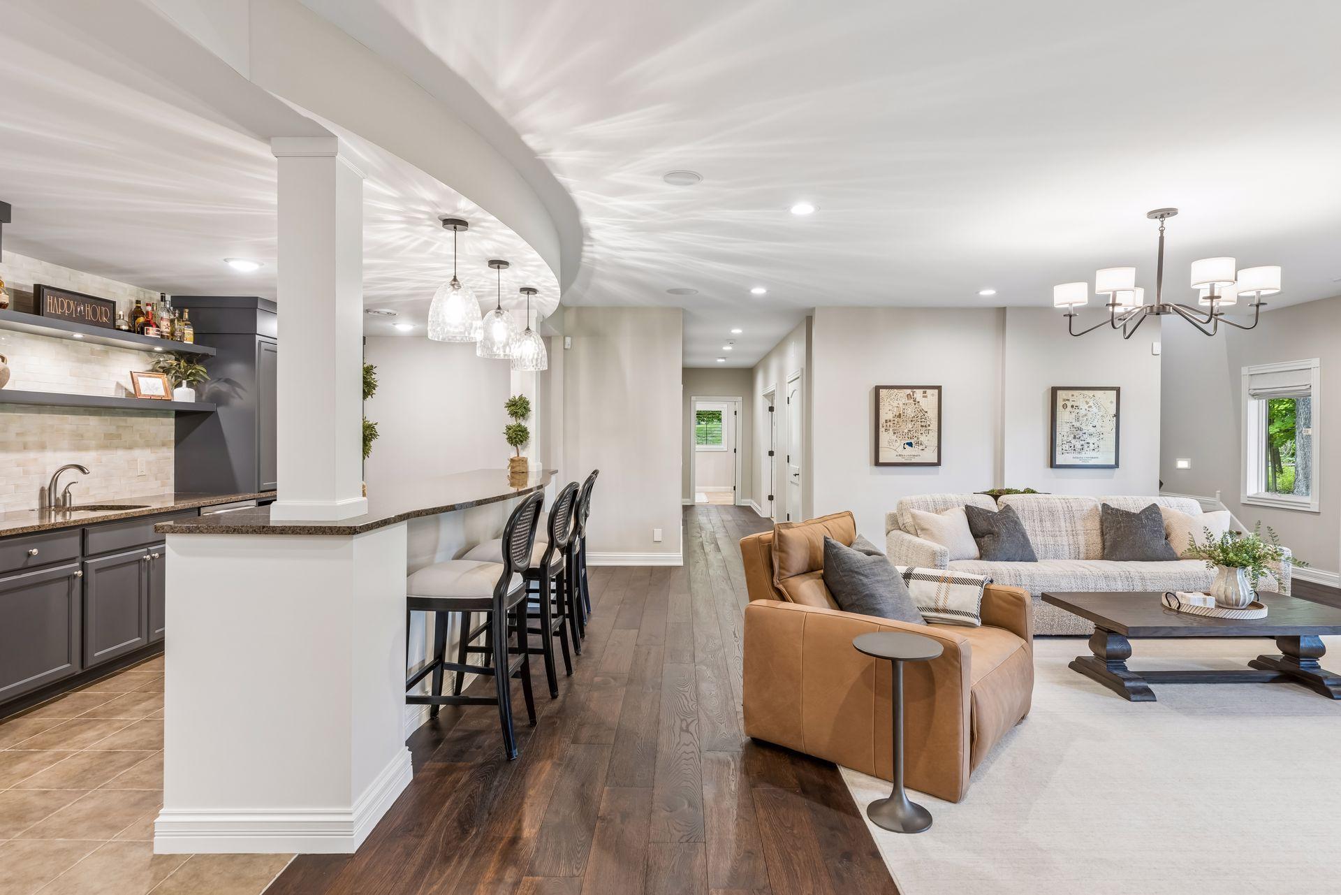 The hallway guides you to two comfortable bedrooms, two bathrooms, and a convenient utility room.