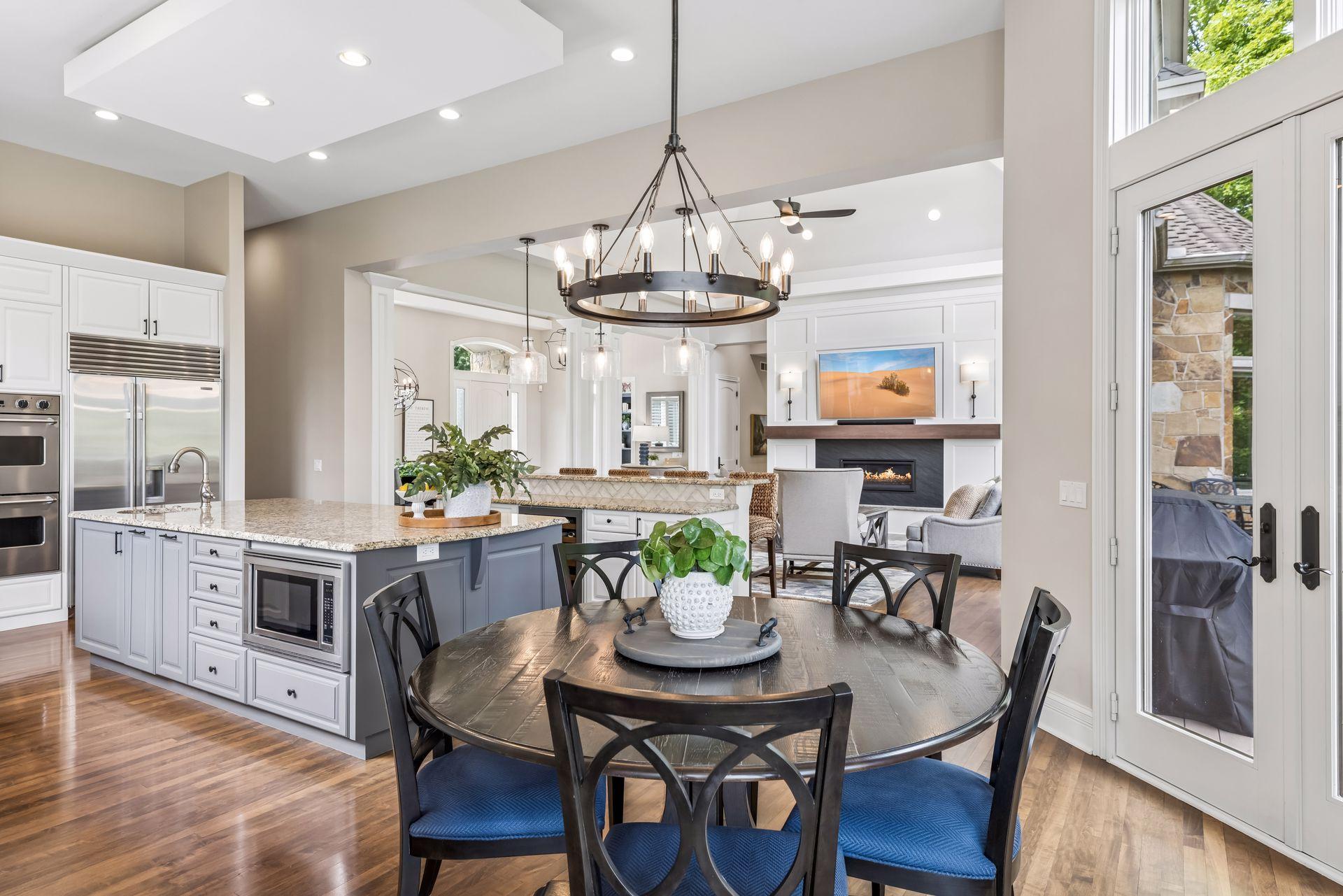 A clear view from the informal dining room into the main living area.