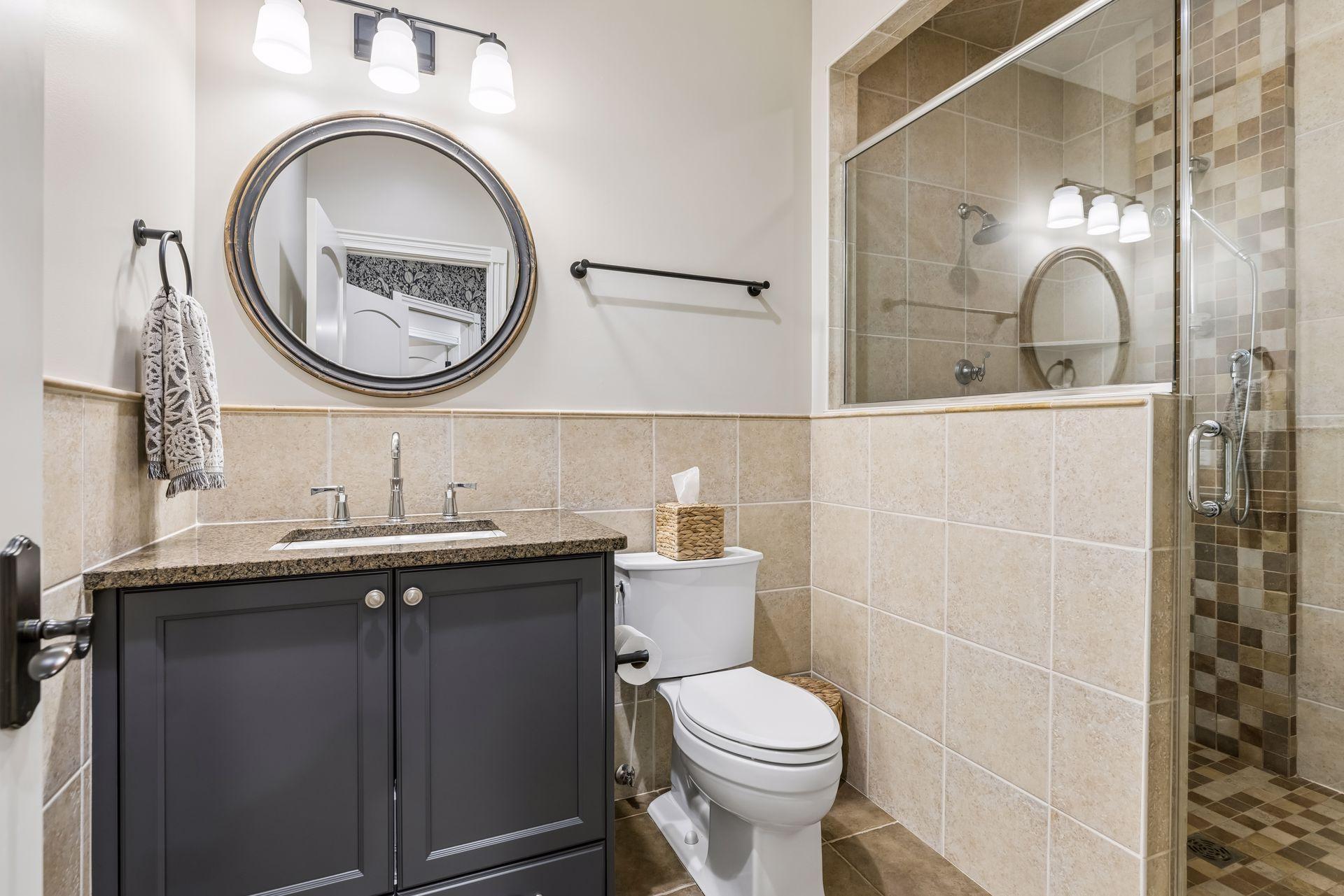 Bathroom attached to changing room.