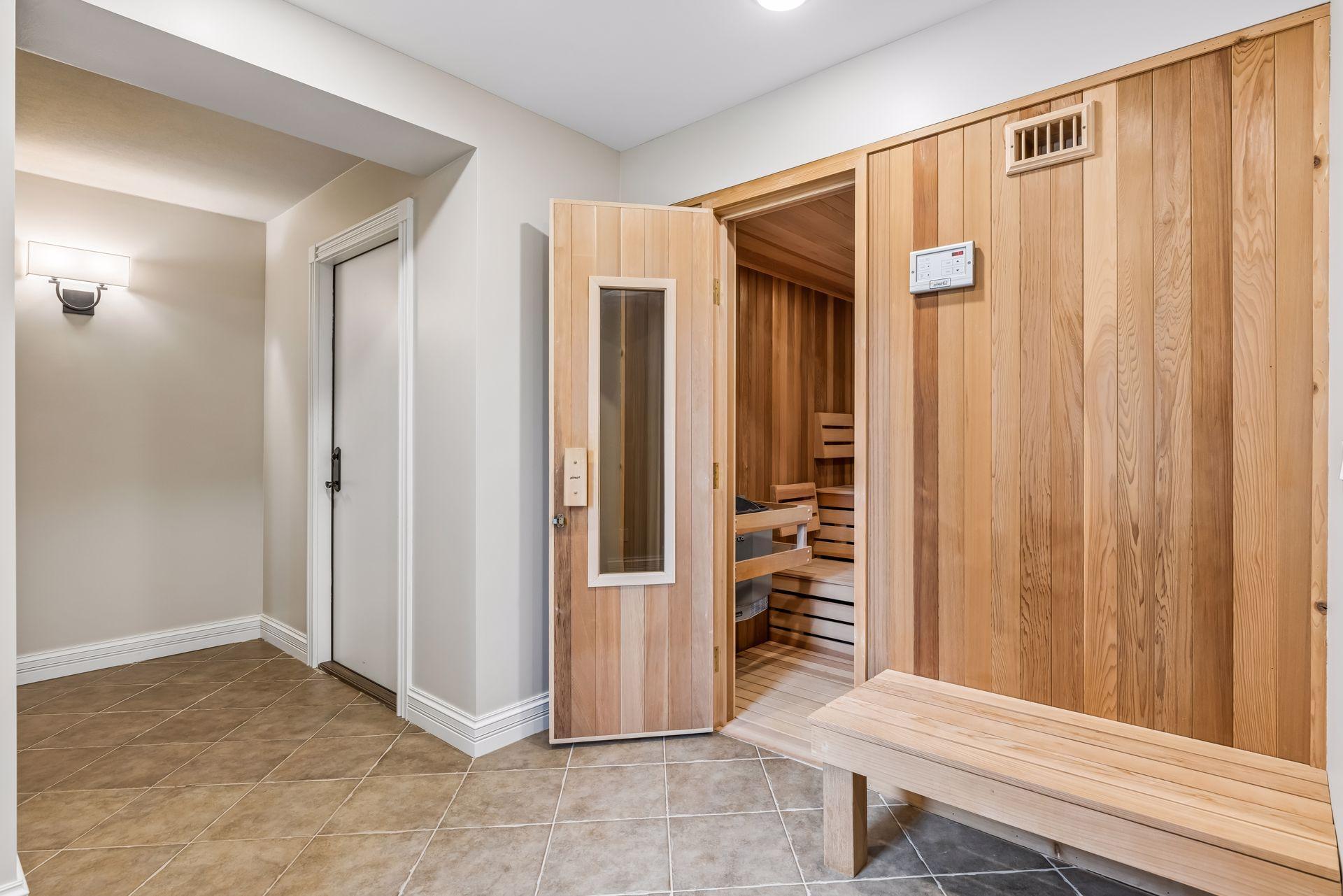 A beautifully designed sauna sits just steps from both the sport court and the changing room for seamless use.