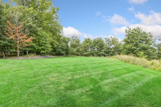 A beautifully private backyard framed by mature trees and natural wetlands, with the property line stretching well into the wetland areaâensuring uninterrupted views and no neighboring homes behind.