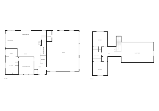 Conceptual floor plan showing the overall layout of Kathryn. Main-level living includes the primary suite, kitchen, dining, living room, butlerâs pantry, half bath and oversized garage, with two bedrooms, a full bath and large bonus/family room upsta