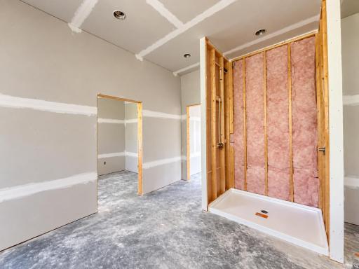 Primary bath with shower, double vanity and lots of extra storage, not pictured is large walk in closet with laundry built in.