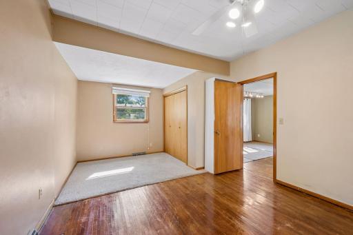 Main floor primary bedroom with 2 closets