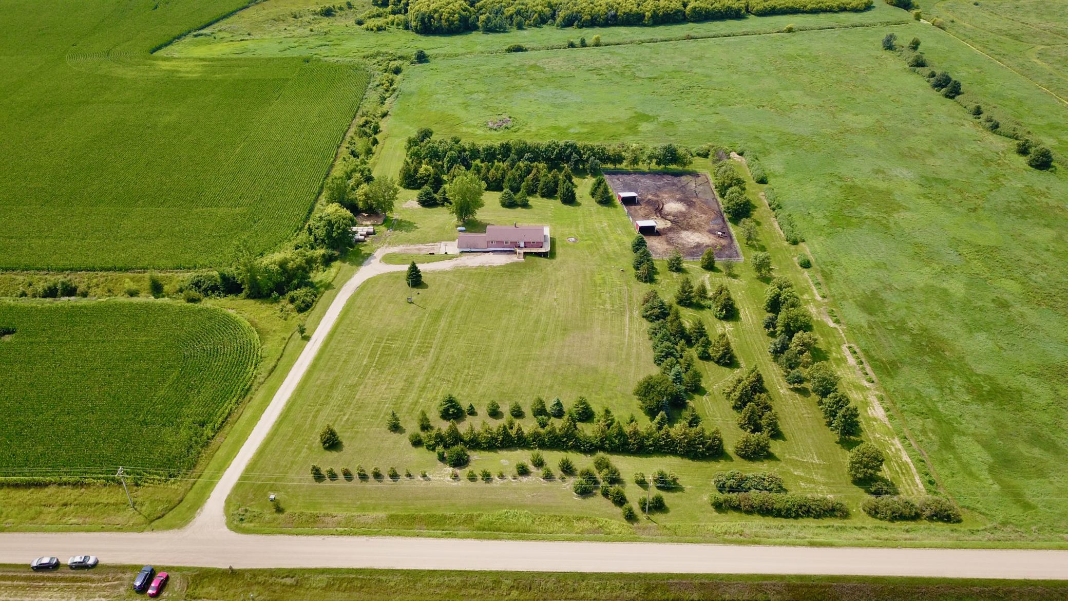 Aerial view from 600th Avenue. Plenty of space to add other buildings, garden area, fruits trees or play sets!
