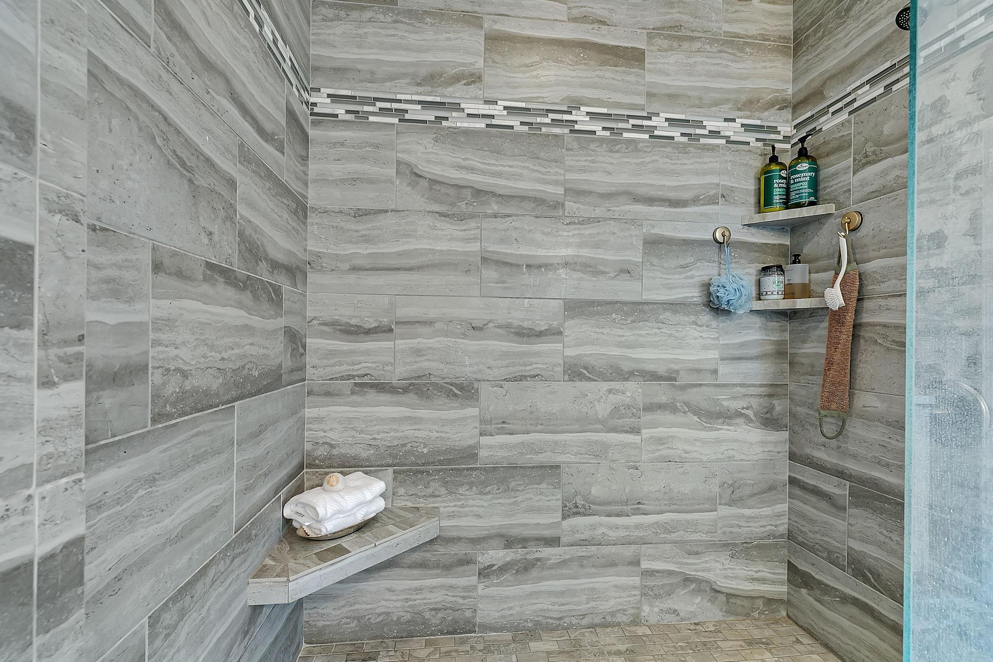 Tiled shower Primary bedroom