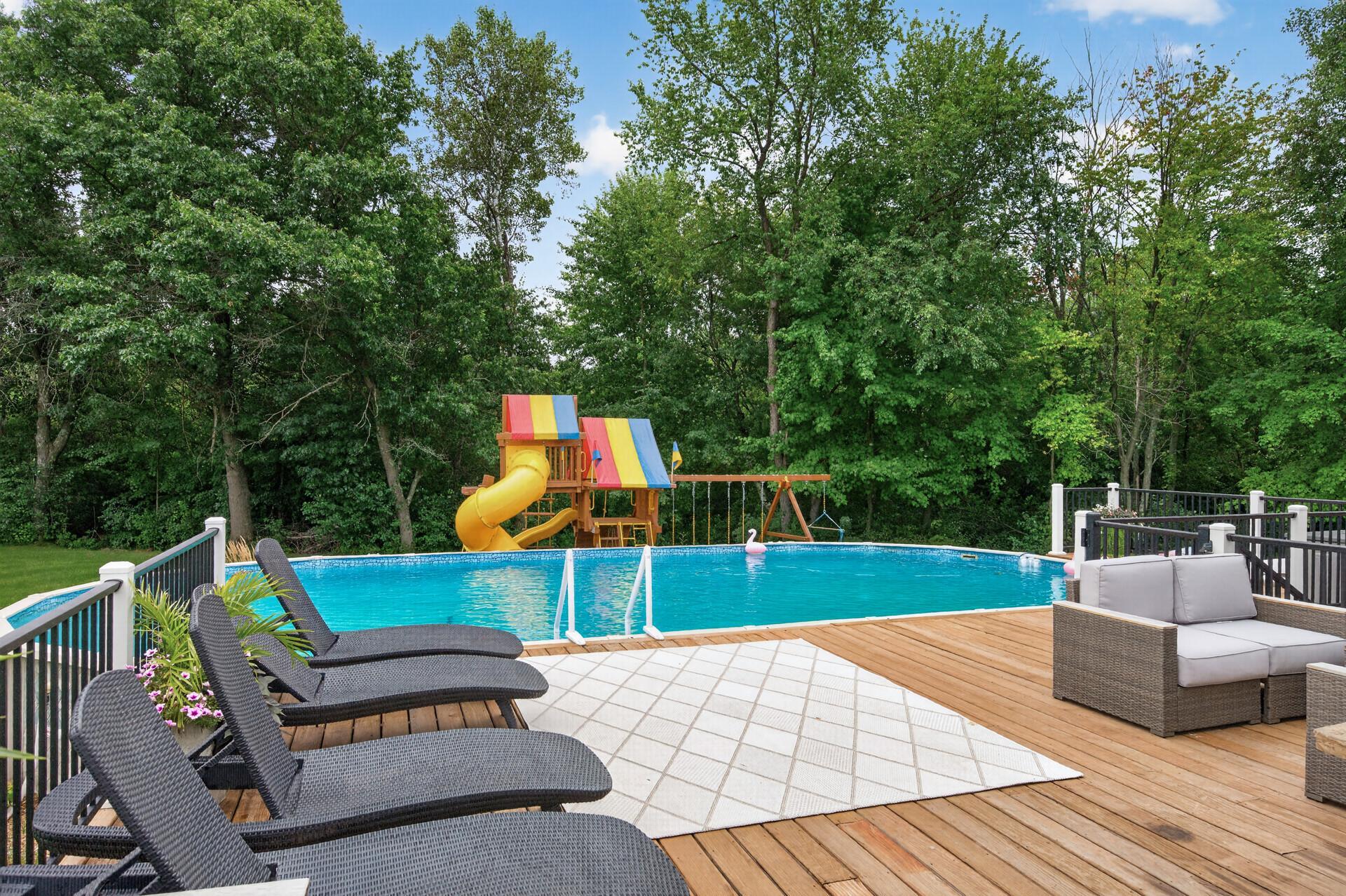 Back Exterior Pool and Deck - Play set does not stay