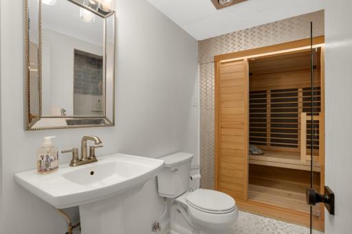 New lower level bathroom with walk-in shower and a relaxing infrared sauna