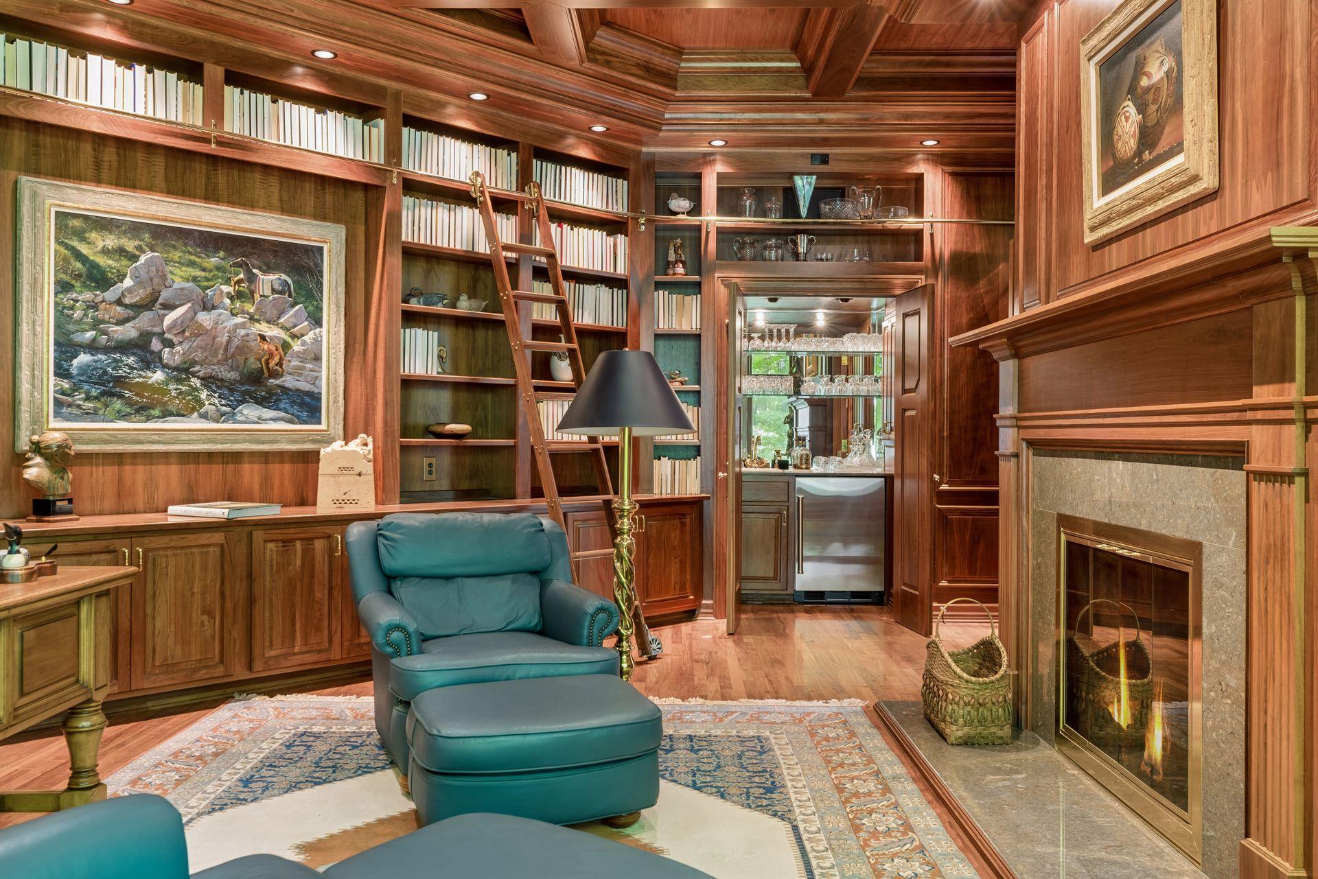 Incredible study with wet bar and fireplace