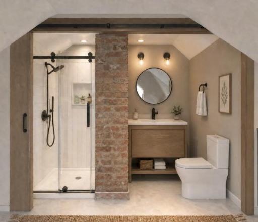 Image is for inspiration only! 3rd level bathroom. And was created with the help of AI.