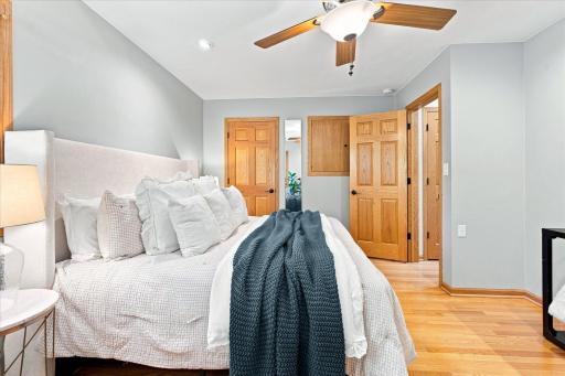 Dual closets in this room, 6 panel solid oak doors and beautiful hardwood flooring