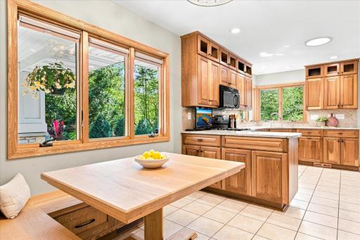 The breakfast nook is open to the kitchen for cosy family meals and snacks