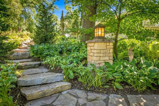 There are 7 of these lighted stone columns throughout the property. this one lights the granite garden steps as you walk from one level to another.
