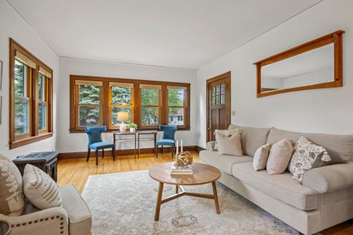 Abundant natural light floods this bright, open living space.