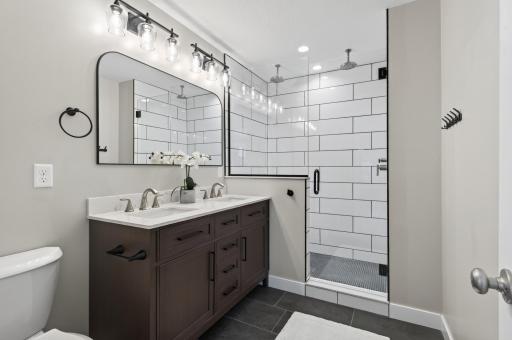 Double sink vanity Double shower heads ceramic tile