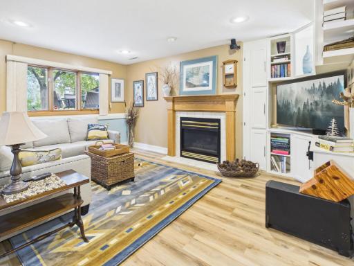 Lower level family room with gas fireplace