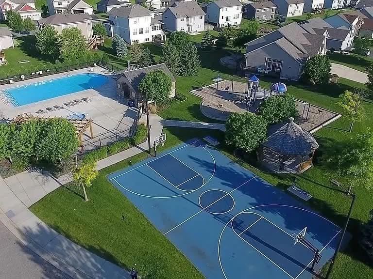 Shared pool and basketball court