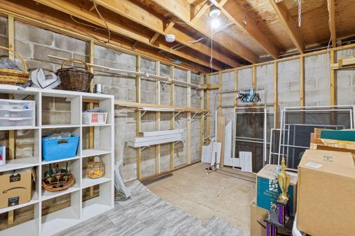 Storage room in basement with potential finishing