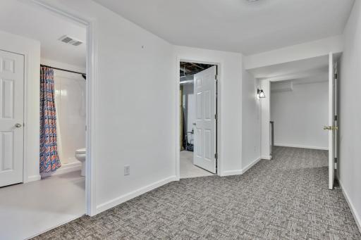 Lower Level Hall - Door to 3/4 Bathroom - Utility Room - Bonus Room