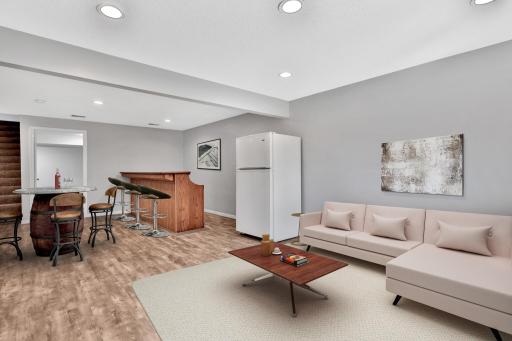 Lower Level Family Room - Recessed Lighting - Virtually Staged