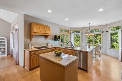 The kitchen island provides additional prep space