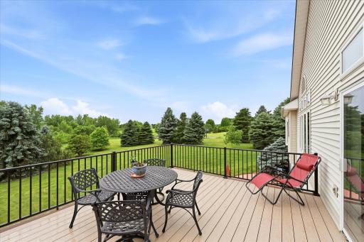 Spacious maintenance-free deck overlooking the backyard and surrounding landscape.