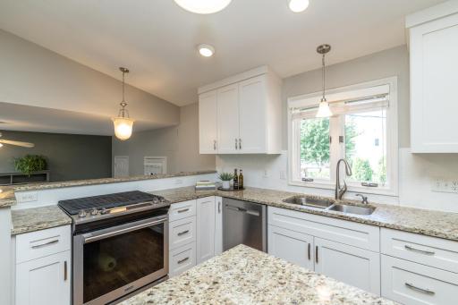New Soft Close Shaker Style Cabinets, Recessed Lights, Kitchen Window and Vaulted Ceiling