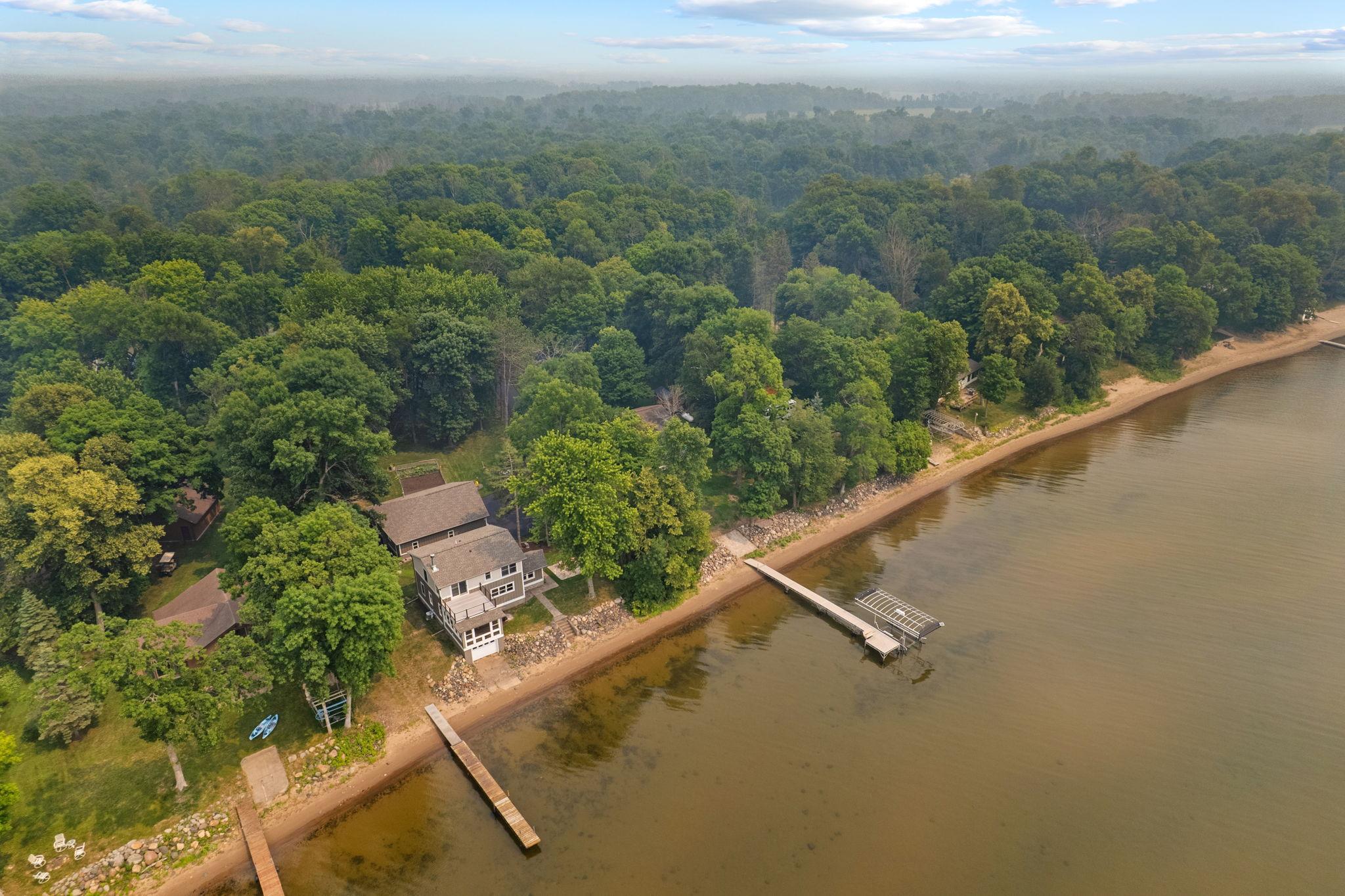 Areal view of the 99 feet of sandy shoreline