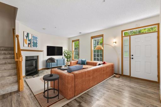 Open great room floor plan with corner gas FRPL