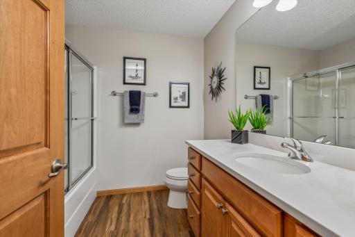Second bathroom shines like it's never been used! You will enjoy the raised vanity.