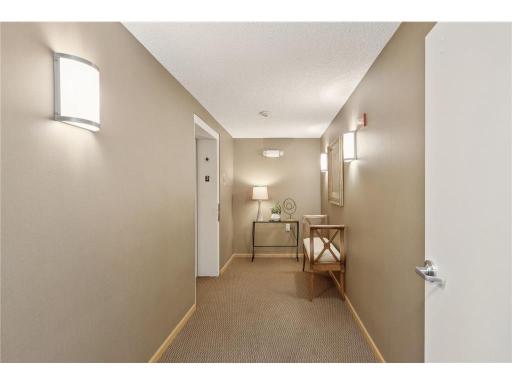 Well-appointed hallway decor and the convenience of elevator living. Never any stairs unless you want to use them.